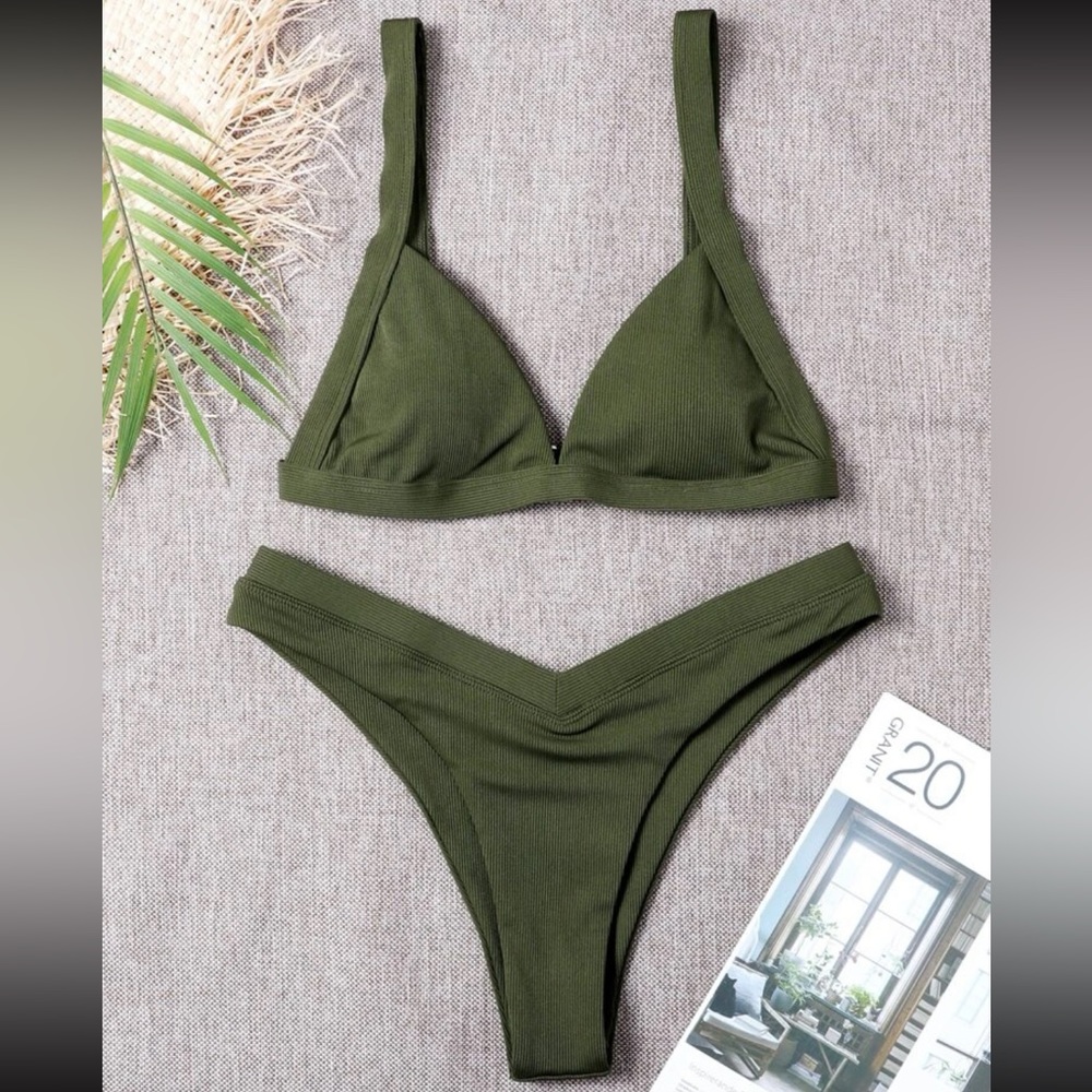 New in bag SHEIN rib triangle high cut bikini